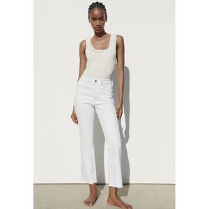 Zara White Cropped Mid Rise Jean